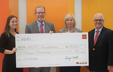 (left to right) Liza Hall, Wells Fargo Community Banking District Manager Dale Zeglin, Wells Fargo Senior Vice President Dr. Marilyn M. Fore, HGTC President; and Tony Hirsh, HGTC Foundation Vice Chairman
