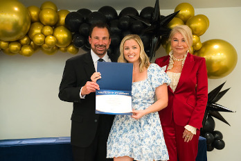 Alyssa Holodook participates in the pinning ceremony with Dr. Douglas Gleasman, HGTC Chair and Professor of Medical Imaging Sciences, and Dr. Marilyn Murphy Fore, HGTC President.