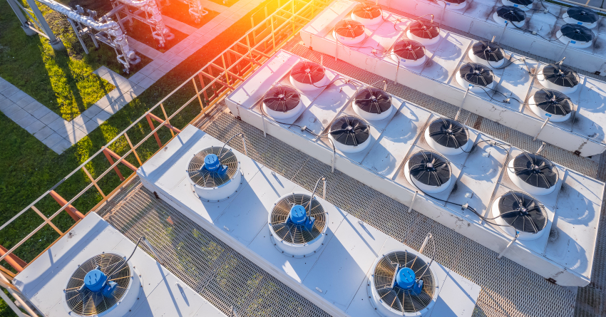 large air conditioning machines located outside